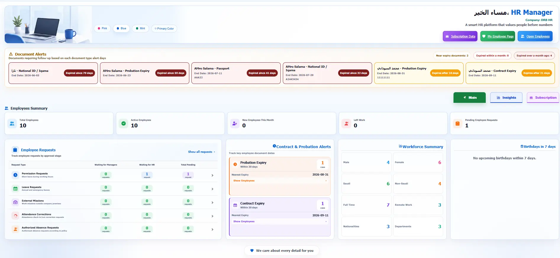 Actual DRB HR dashboard in the blue theme